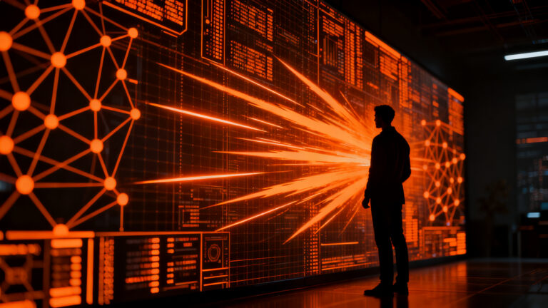 Agentes de IA automatizados interactuando con sistemas de seguridad digital, representando desafíos y ciberseguridad en la era de la inteligencia artificial.