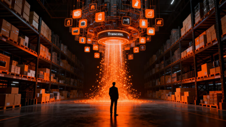 Agentes de IA realizando compras autónomas en un entorno de e-commerce a gran escala, representando el futuro del comercio agéntico.