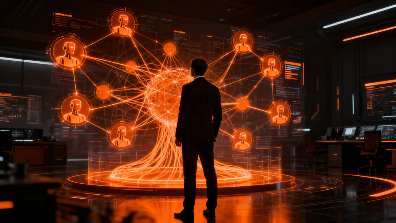 Un CIO liderando la transformación digital con agentes de IA, representando el upskilling tecnológico y la mejora de competencias TI.