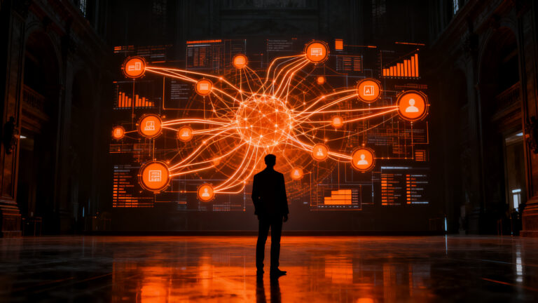 Agentes de IA automatizando compras B2B en un futuro comercial, representando la proyección de Gartner para 2028.