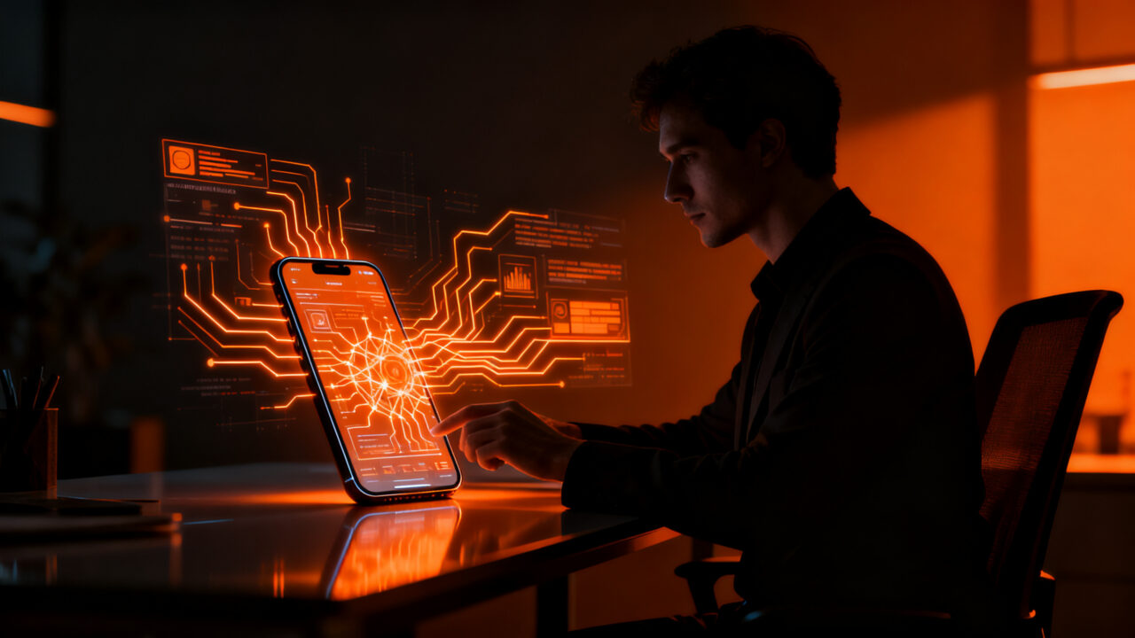 Agente de IA conversacional interactuando en una interfaz móvil, representando la automatización y el éxito de startups como Instinct.