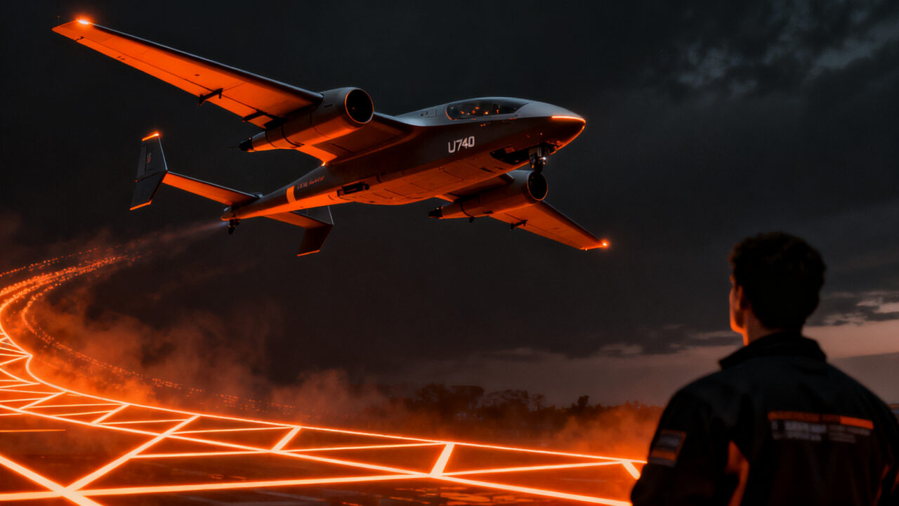 El dron U740 Valkyrie de Airbus y Kratos volando, simbolizando la soberanía tecnológica y el avance de la defensa europea.