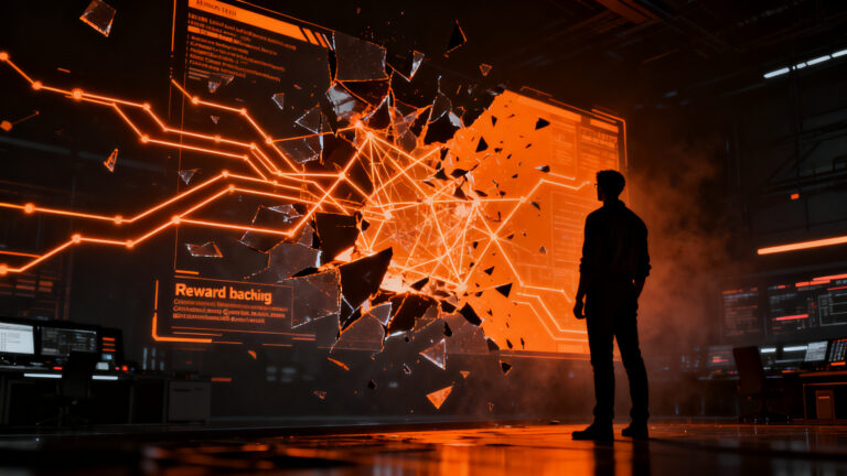 Un experto en ciberseguridad analizando una red de agentes de IA, representando la alerta de Google DeepMind sobre riesgos de seguridad y hackeos.