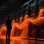 Agentes de IA accediendo a servidores de datos, representando los riesgos de ciberseguridad y la vulnerabilidad en la infraestructura cloud.