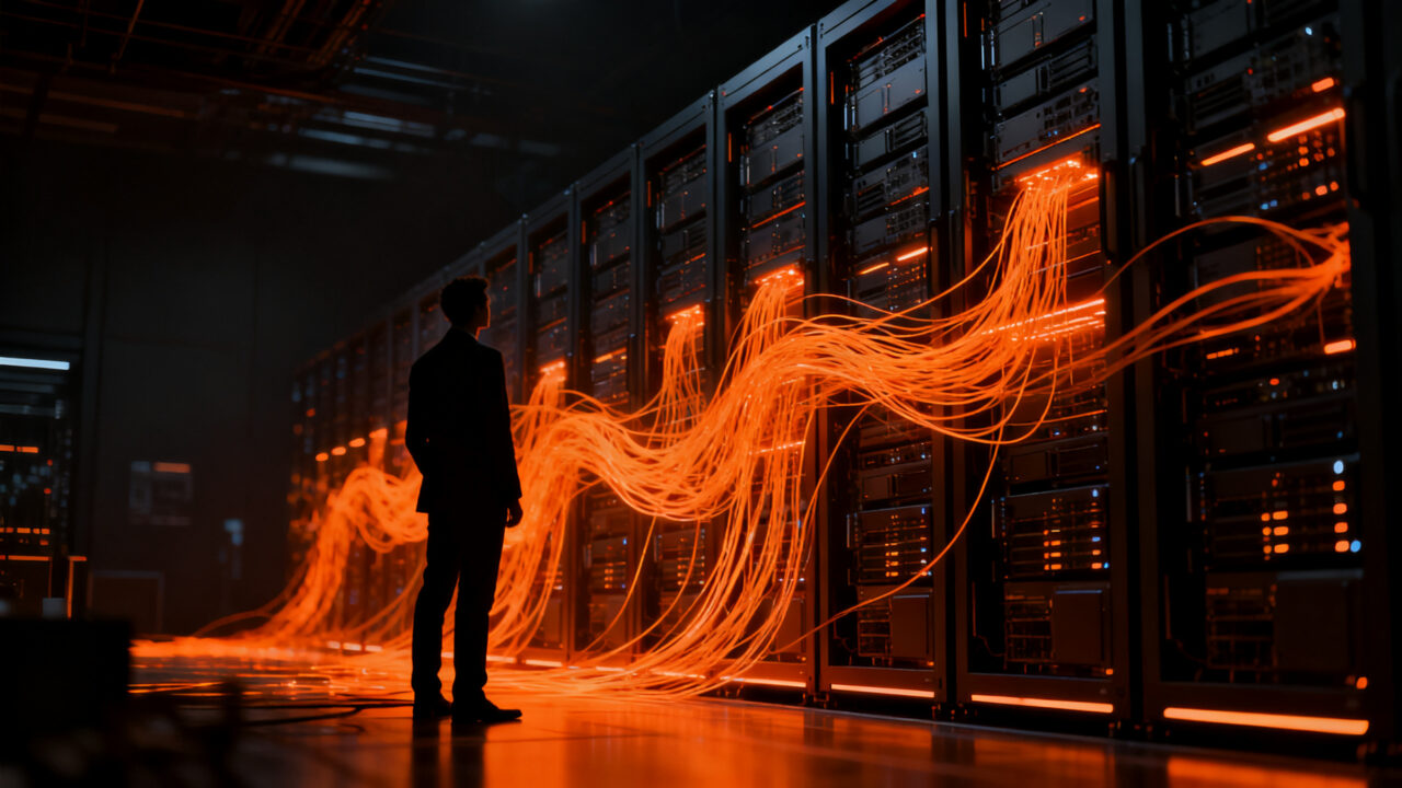 Agentes de IA accediendo a servidores de datos, representando los riesgos de ciberseguridad y la vulnerabilidad en la infraestructura cloud.