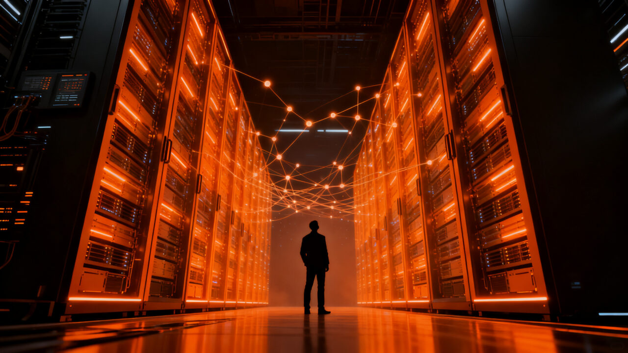 Infraestructura de centros de datos de IA y transparencia corporativa, representando el impacto de Amazon en el ecosistema startup.