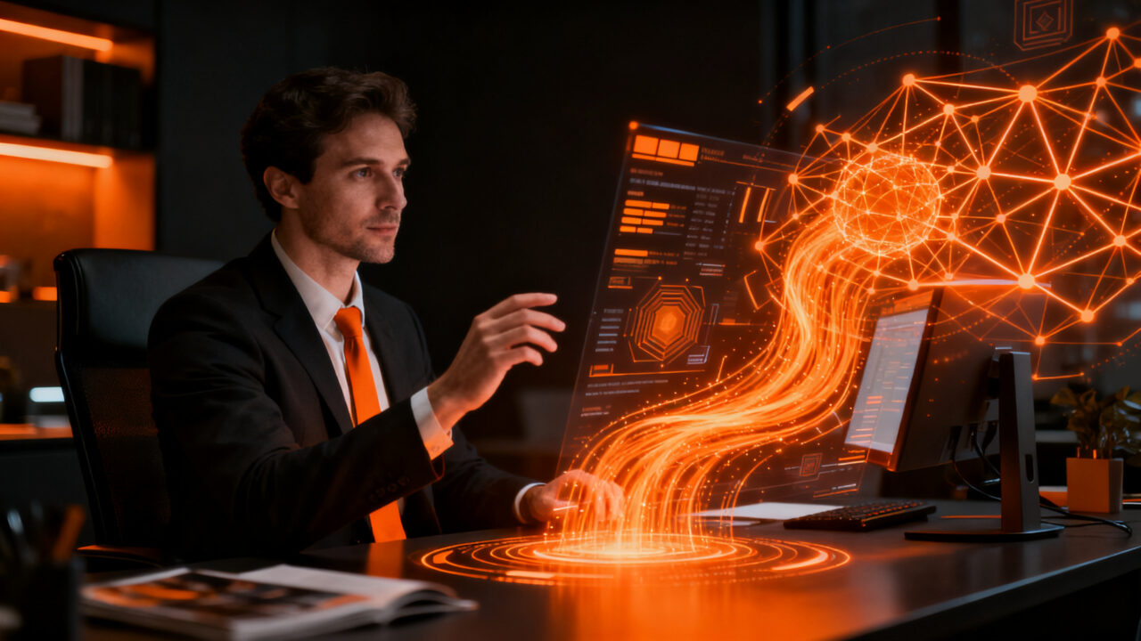Agente de IA Claude Duet de Anthropic automatizando procesos de negocio para pymes en un entorno digital futurista.