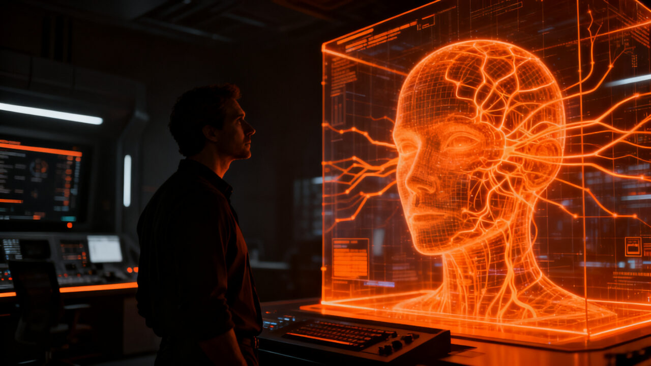 Representación conceptual de la ética y seguridad en inteligencia artificial con un usuario supervisando el desarrollo de Claude de Anthropic.