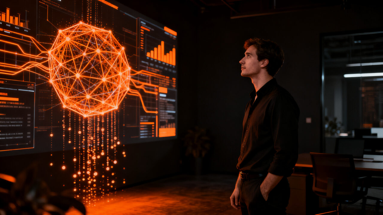 Emprendedor interactuando con una interfaz de inteligencia artificial, representando el programa de créditos API de Anthropic para startups.