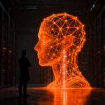 Representación conceptual de la seguridad de la IA y el bienestar de los modelos, con un humano interactuando con una red neuronal de Anthropic Claude.