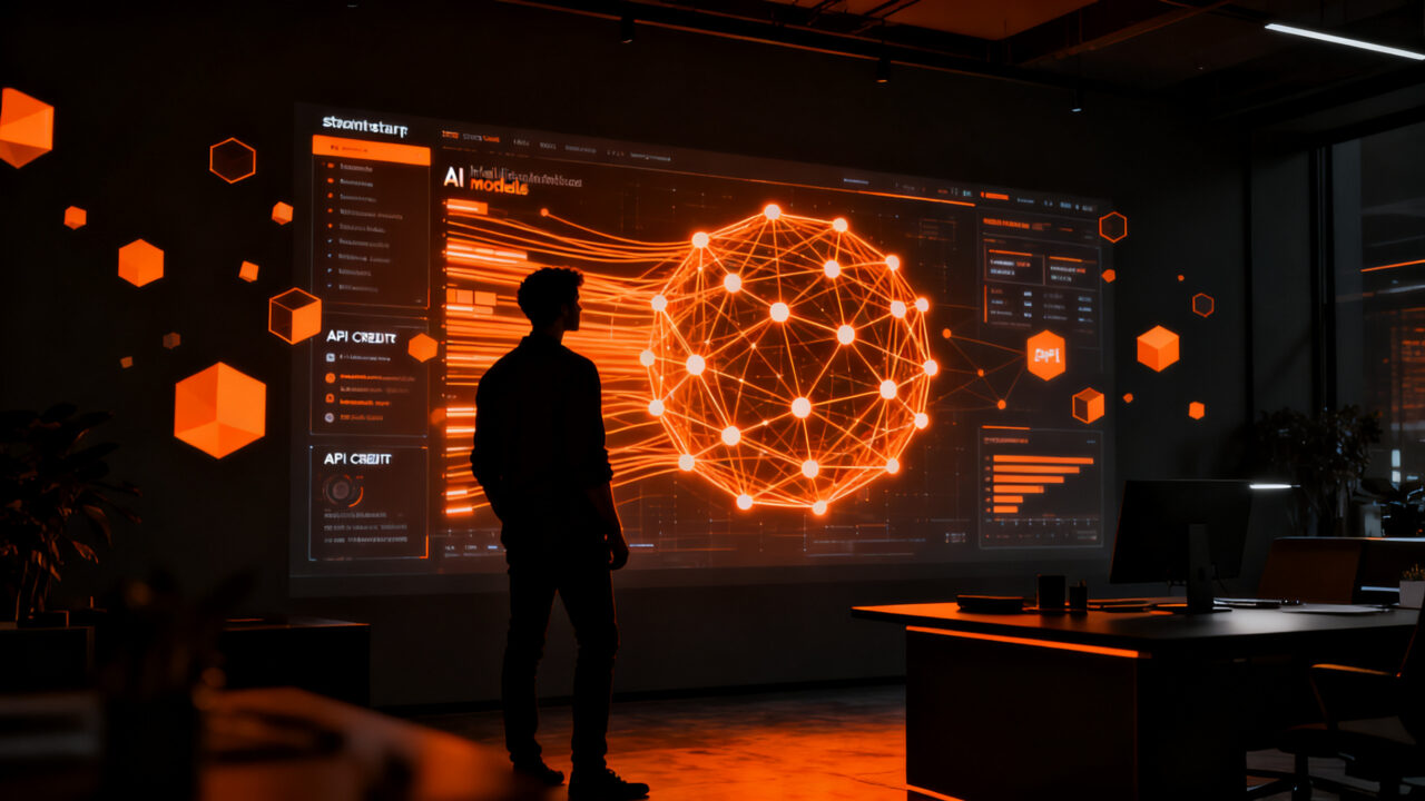 Emprendedor frente a una interfaz de inteligencia artificial Claude, representando los créditos de API y el programa para startups de Anthropic.
