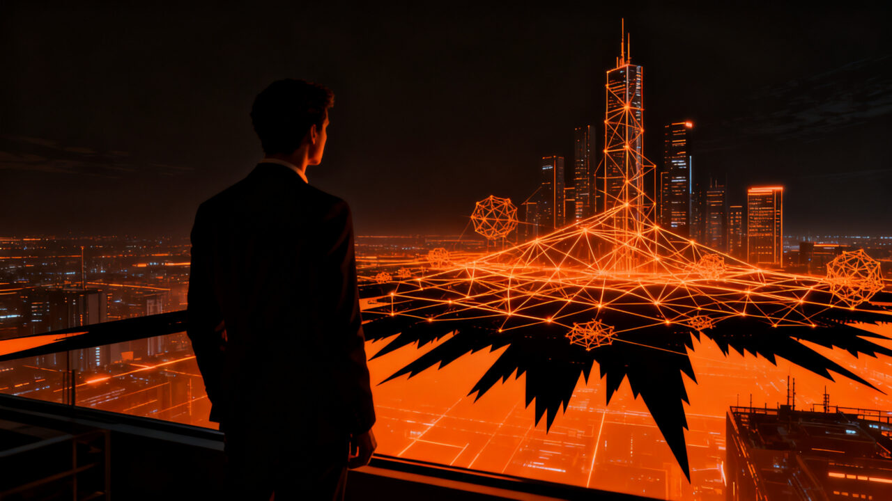 Silueta de un ejecutivo frente a una estructura de datos de inteligencia artificial, representando la valoración de Anthropic y el riesgo regulatorio.