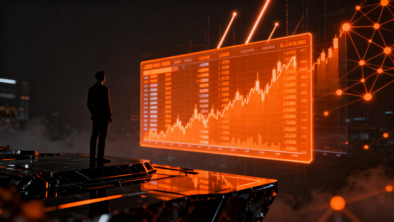 Salida a bolsa de Anthropic en Nasdaq, representando el crecimiento financiero y la escala de la inteligencia artificial.