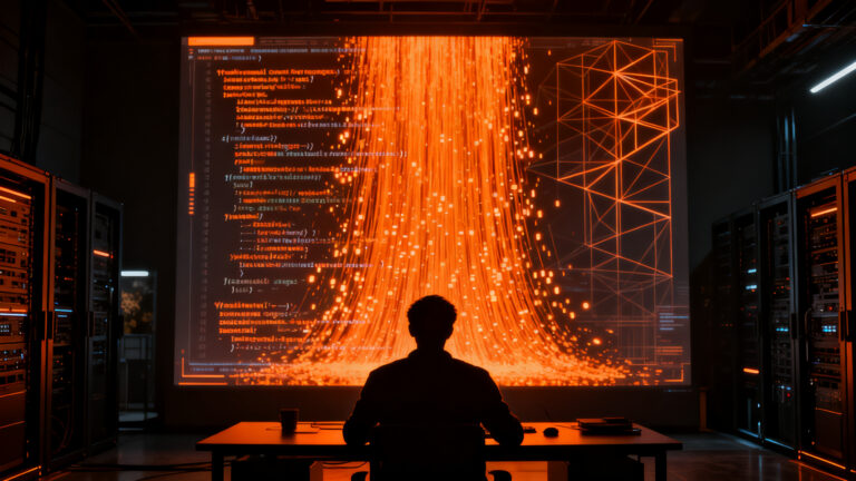 Ingeniero trabajando en una infraestructura de desarrollo masiva de Anthropic con el nuevo sistema Scion, optimizando miles de merges diarios.