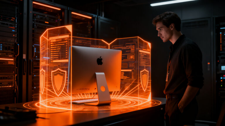 Seguridad de datos en macOS para startups de IA, enfoque en privacidad y control de acceso al disco frente a agentes inteligentes.