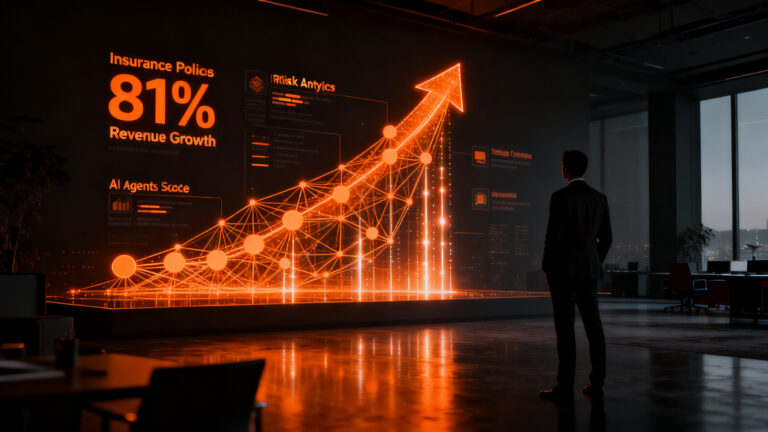 Impacto de la inteligencia artificial en el sector asegurador, mostrando el crecimiento de ingresos y la transformación digital en insurtech.