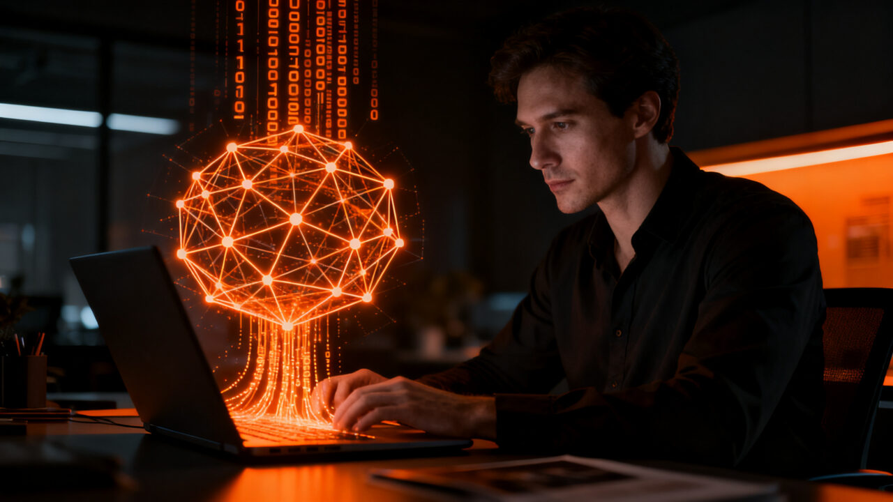 Asistente IA privado Underdog ejecutándose localmente en una computadora, representando seguridad y tecnología on-device.