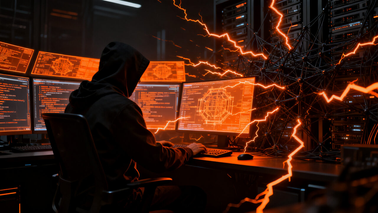 Ciberseguridad y agentes de IA: visualización de un ataque automatizado sobre infraestructura digital.
