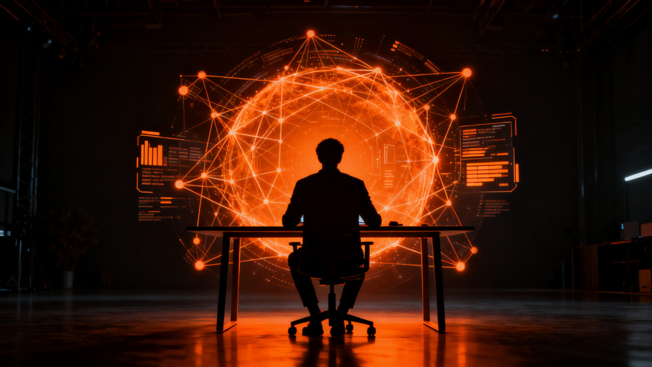 Solopreneur liderando una startup impulsada por inteligencia artificial, representando el auge del emprendimiento en solitario en España.