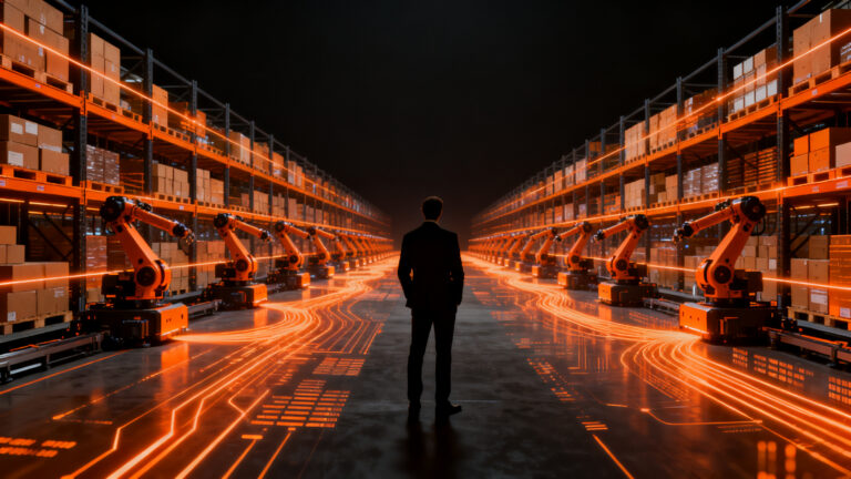 CEO analizando automatización logística y robótica en centros de distribución en Chile.