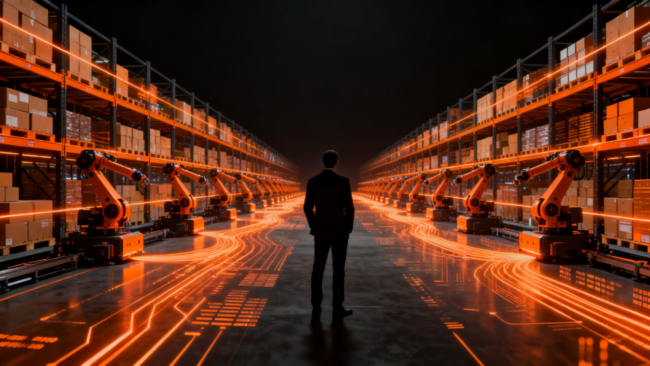 CEO analizando automatización logística y robótica en centros de distribución en Chile.