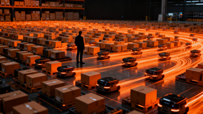 Automatización de almacenes con robots autónomos para optimizar la eficiencia operativa y escalabilidad en logística.