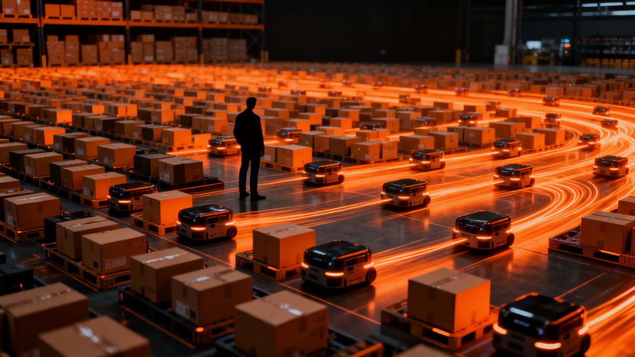 Automatización de almacenes con robots autónomos para optimizar la eficiencia operativa y escalabilidad en logística.