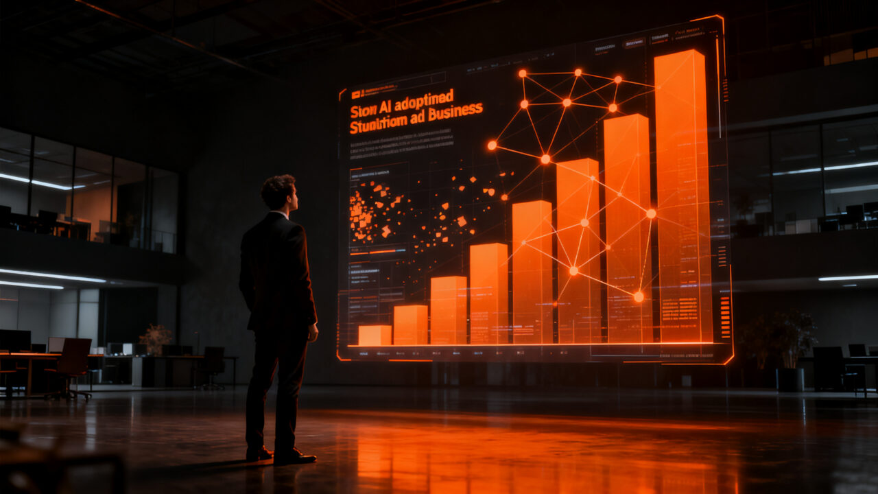 Representación conceptual de la baja adopción de inteligencia artificial en pymes y sector turístico en España, destacando el reto de la transformación digital.