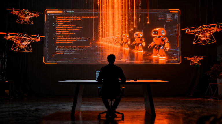 Desarrollador trabajando con agentes de IA para crear un videojuego RTS mediante vibe coding y automatización de software.