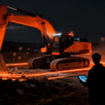 Excavadora autónoma de Bedrock Robotics operando en una obra de construcción, representando el avance de la tecnología de automatización y la inversión en capital riesgo.