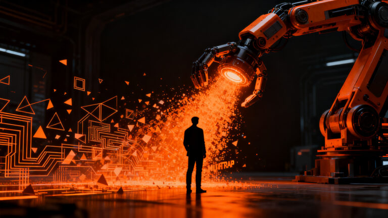 Investigador analizando una vulnerabilidad de seguridad en un robot con IA, representando el ataque MuTRAP y la manipulación de modelos de lenguaje.