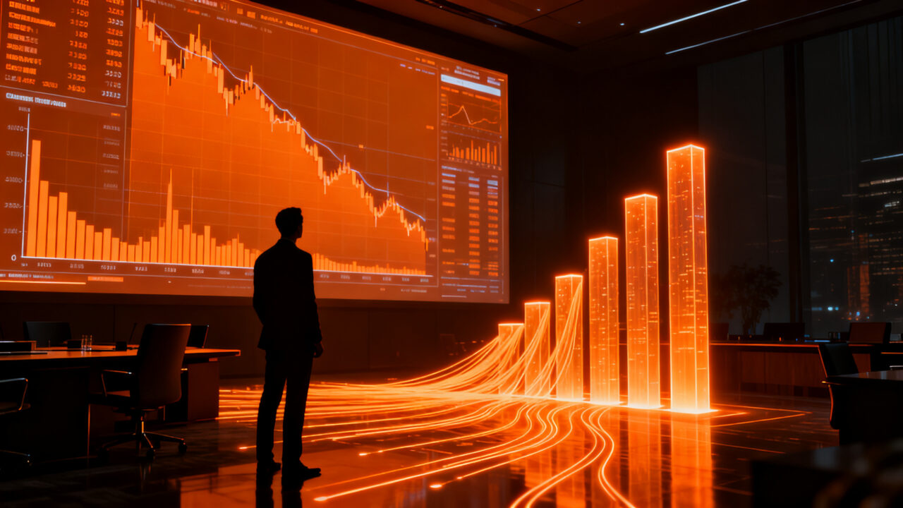 Estratega financiero analizando gráficos de bonos y acciones, representando el cambio en la estrategia de inversión de BlackRock.