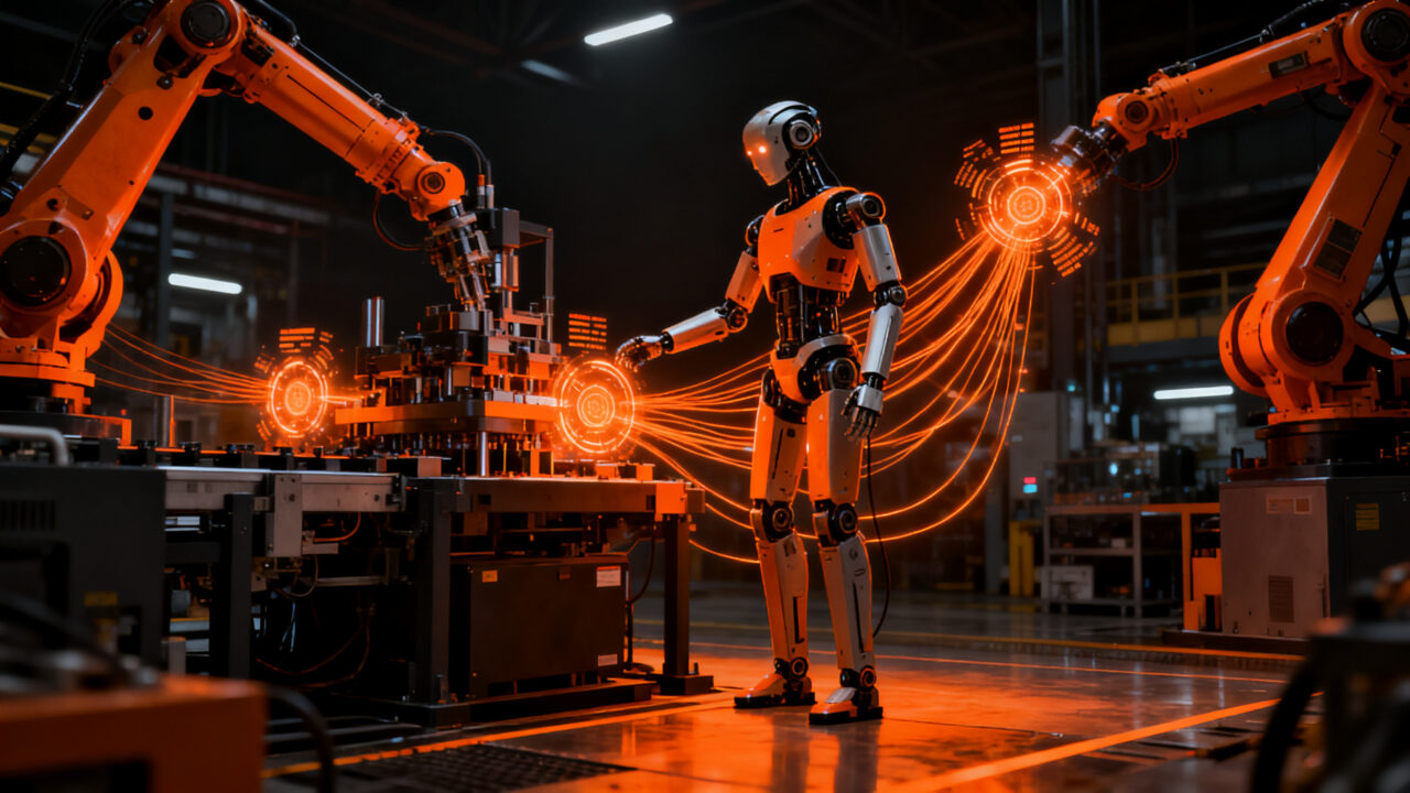 Robot humanoide trabajando en entorno industrial, representando la ronda de financiación de 5 millones de euros de Bleu Robotics.