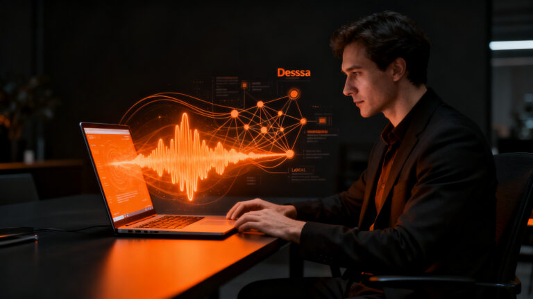 Modelo de voz IA Dessa de Block ejecutándose localmente en una laptop, representando el futuro de los agentes de voz on-device para startups.