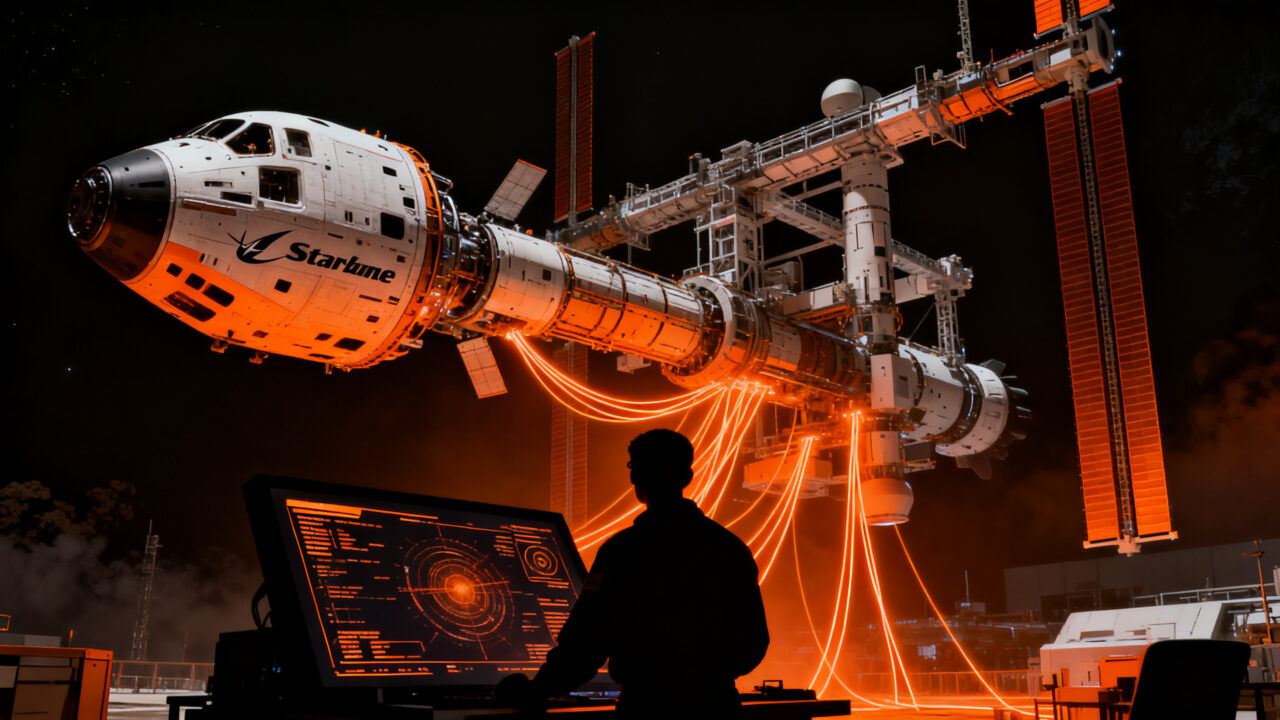 La nave espacial Boeing Starliner durante su misión de prueba no tripulada hacia la EEI, representando el futuro de la exploración espacial comercial.