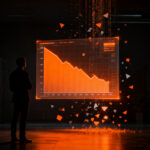 Gráfico de tendencia de inversión fintech en declive con emprendedor analizando métricas, representando el mercado de venture capital en 2026.