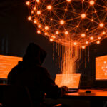 Hacker utilizando agentes de IA autónomos para explotar vulnerabilidades en sitios web, concepto de ciberseguridad avanzada.