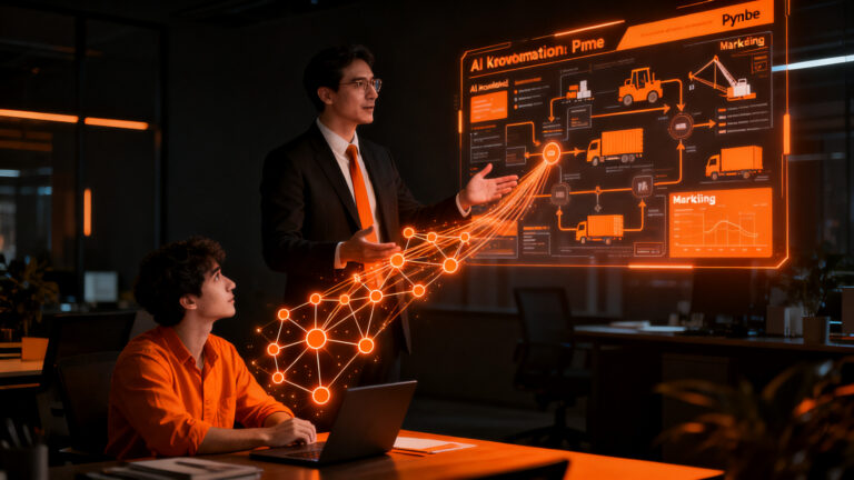 Funcionario de Sercotec asesorando a una pyme sobre el uso de inteligencia artificial para optimizar procesos y automatización.