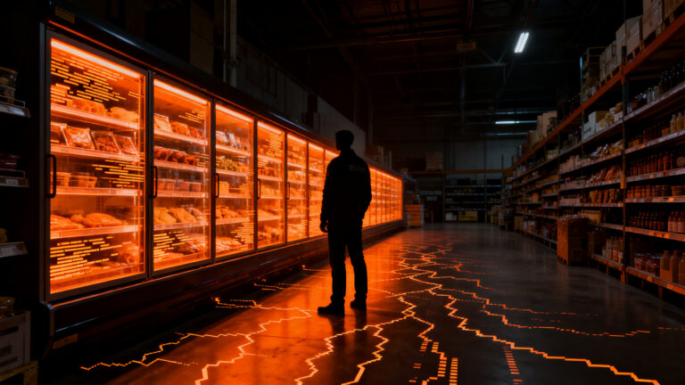 Ciberataque a infraestructura IoT de supermercados Danfoss, representando la vulnerabilidad de la tecnología retail y ciberseguridad.