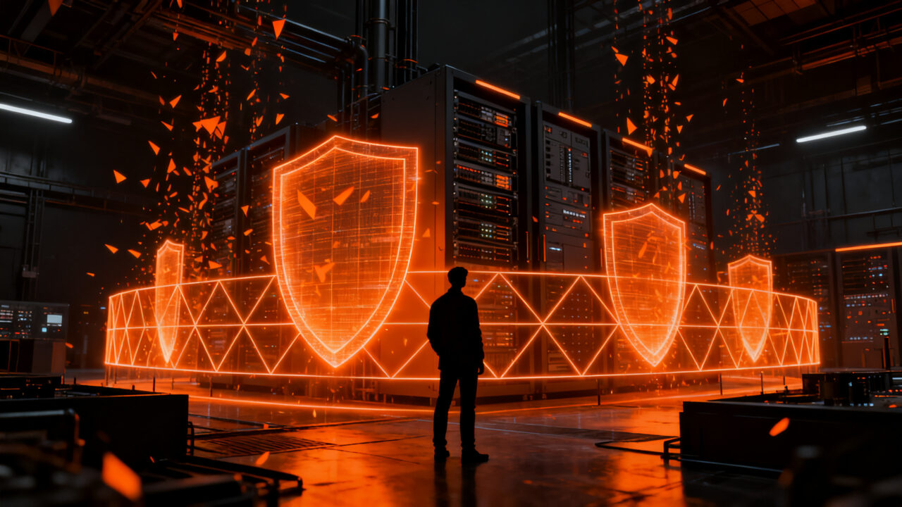 Representación visual de ciberseguridad industrial protegiendo infraestructura crítica contra ataques, usando SYN greylisting.