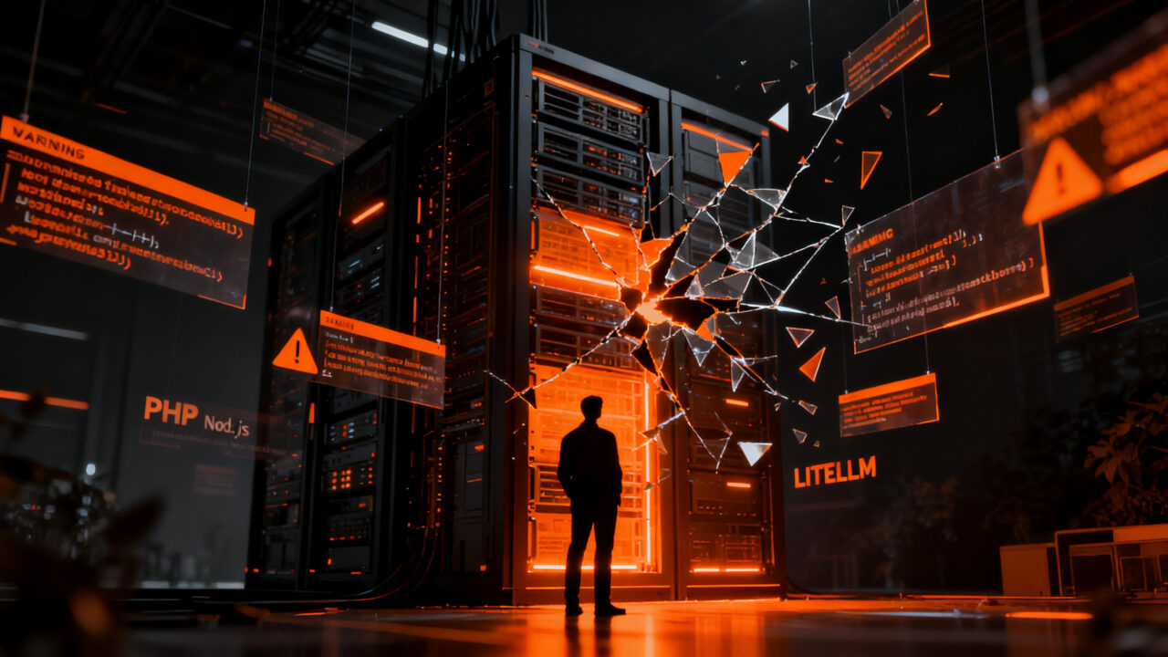 Ciberseguridad y vulnerabilidades críticas en PHP, Node.js y LiteLLM, representando el riesgo en la infraestructura cloud.