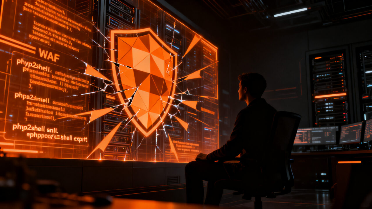 Investigador de ciberseguridad analizando vulnerabilidades web y ataques php2shell en un entorno de seguridad de alto nivel.