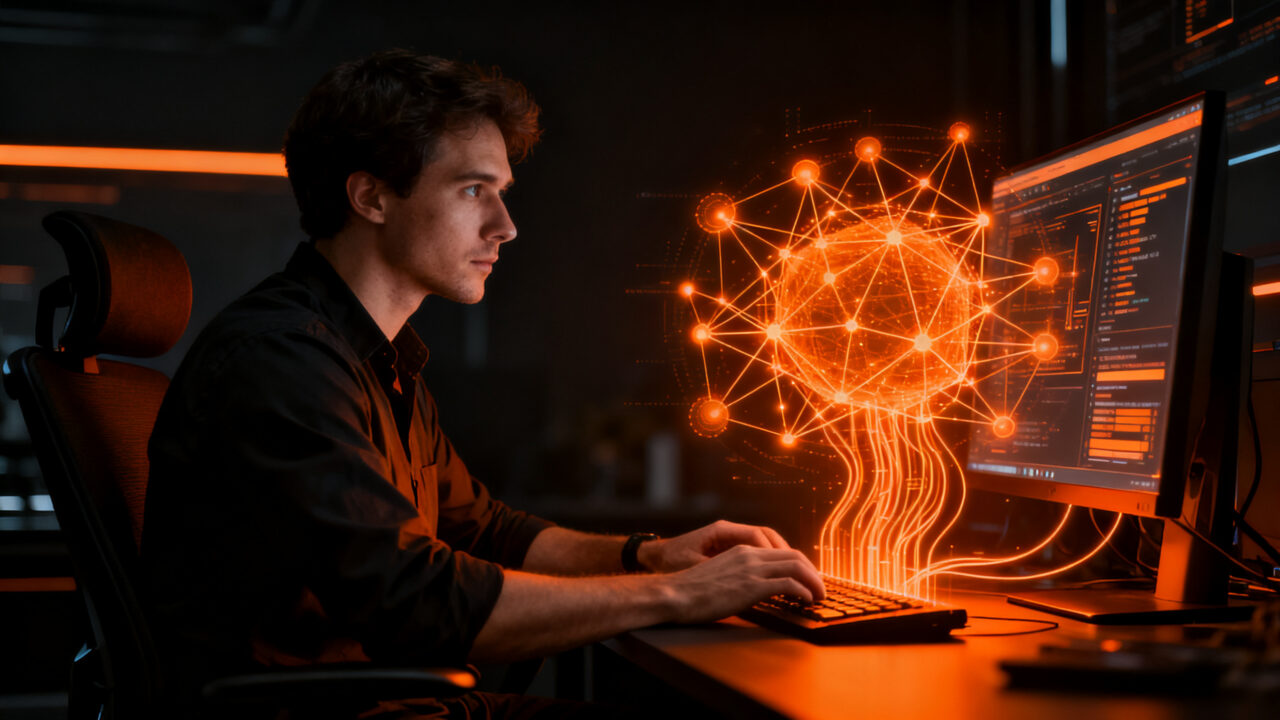 Desarrollador analizando código y procesos de IA, representando el control sobre herramientas como Codex CLI de OpenAI.