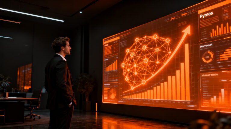 Proyección de crecimiento del ecommerce en Chile hacia 2026 impulsado por IA y pymes, visualizado como un ecosistema digital dinámico.