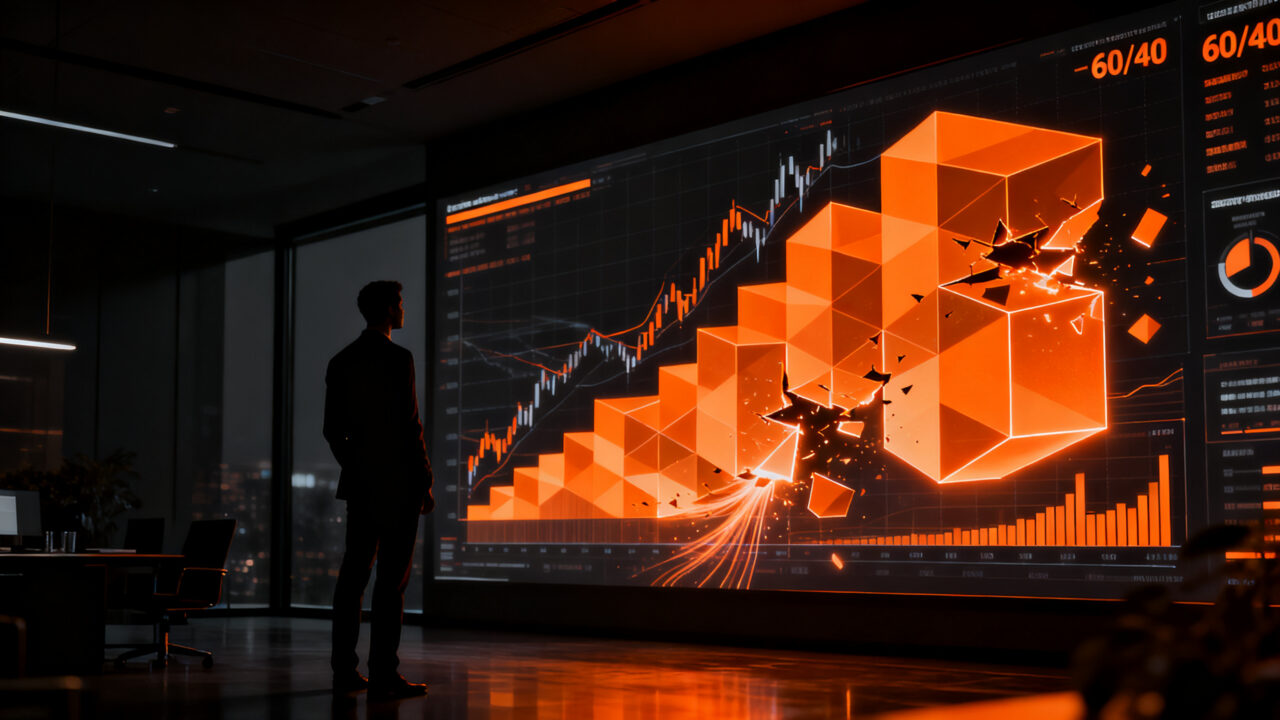 Debate financiero sobre la estrategia de inversión 60/40 y la diversificación de activos para startups en mercados volátiles.