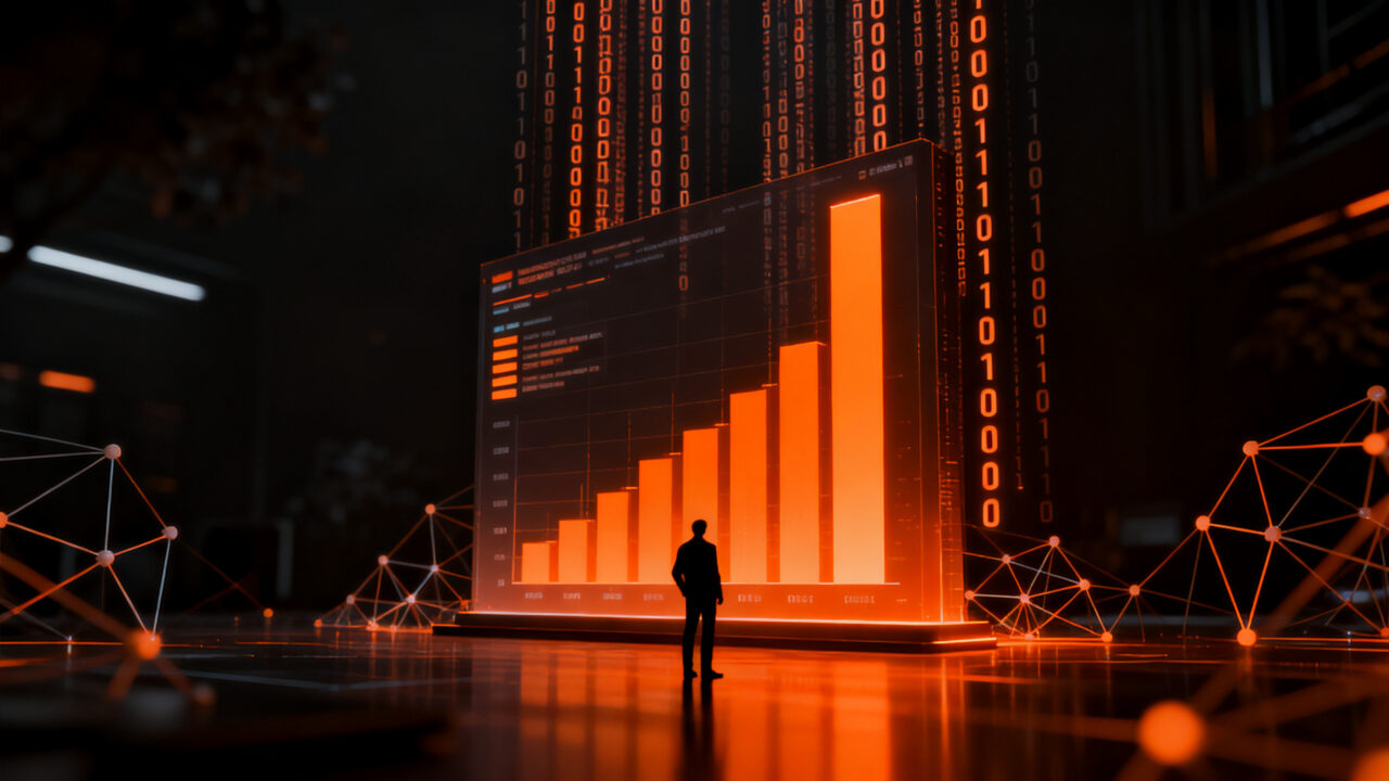Gráfico de barras digital representando el liderazgo de DeepSeek en el mercado de tokens de IA y el tráfico de datos en OpenRouter.