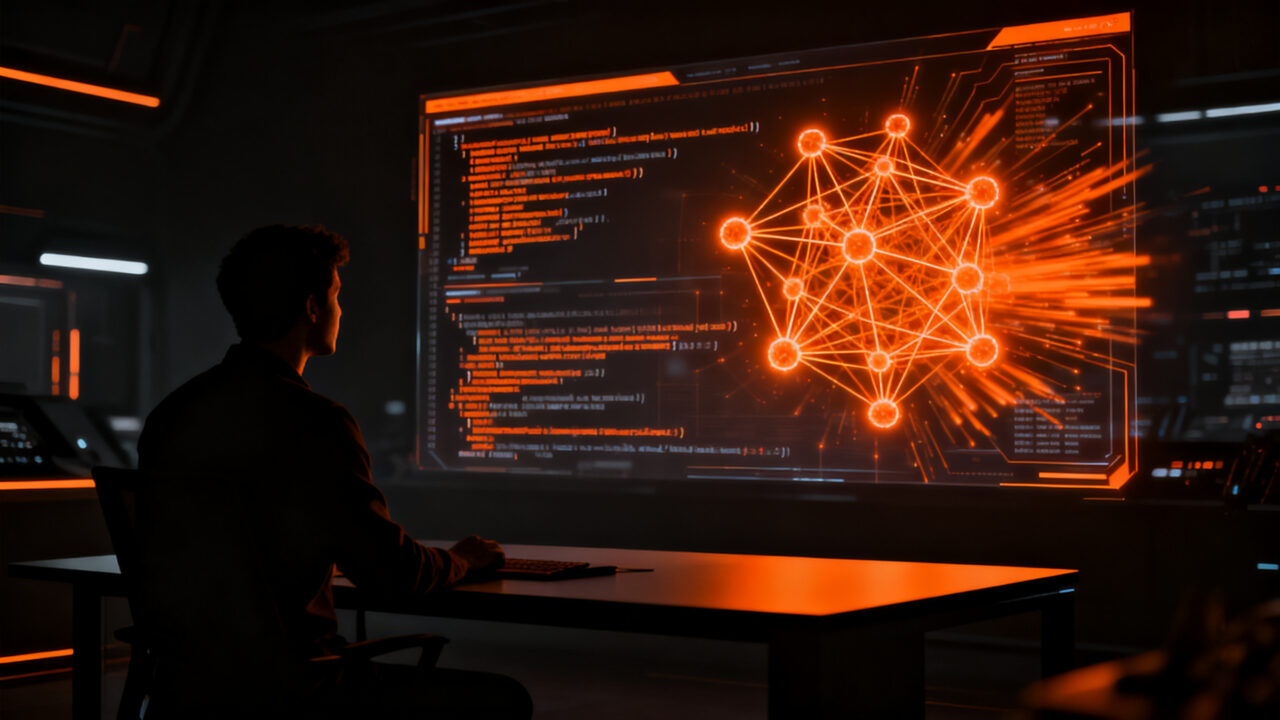 Desarrollador analizando la eficiencia de modelos de IA, comparando DeepSeek y Claude Opus 5 en un entorno tecnológico.