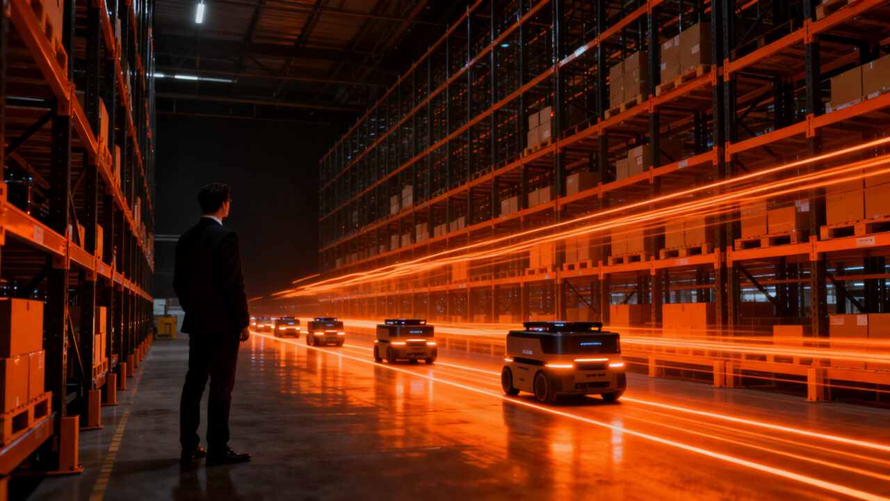 Automatización logística avanzada con robots AMR y sistemas de almacén inteligente en Madrid.