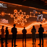 Líderes de la industria farmacéutica y biotecnológica colaborando en la digitalización y automatización de procesos con IA.