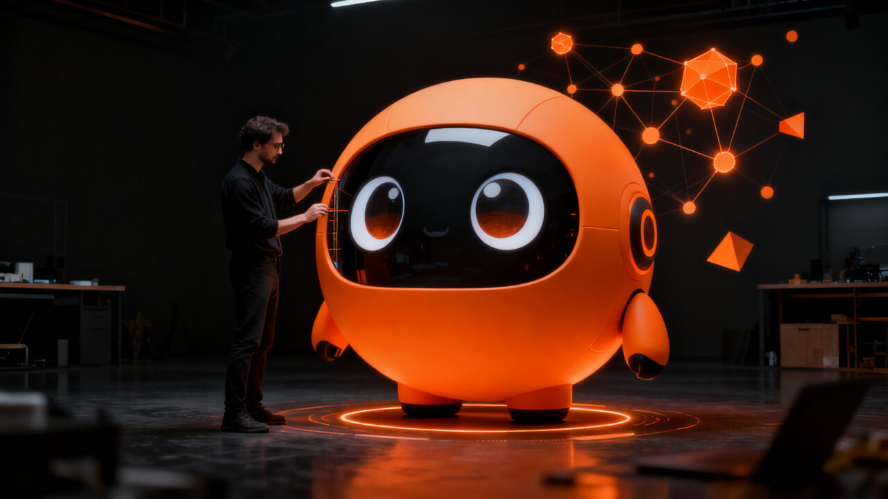 Diseño de agentes de IA estilo kawaii y branding, explorando la tendencia de humanización en la inteligencia artificial generativa.